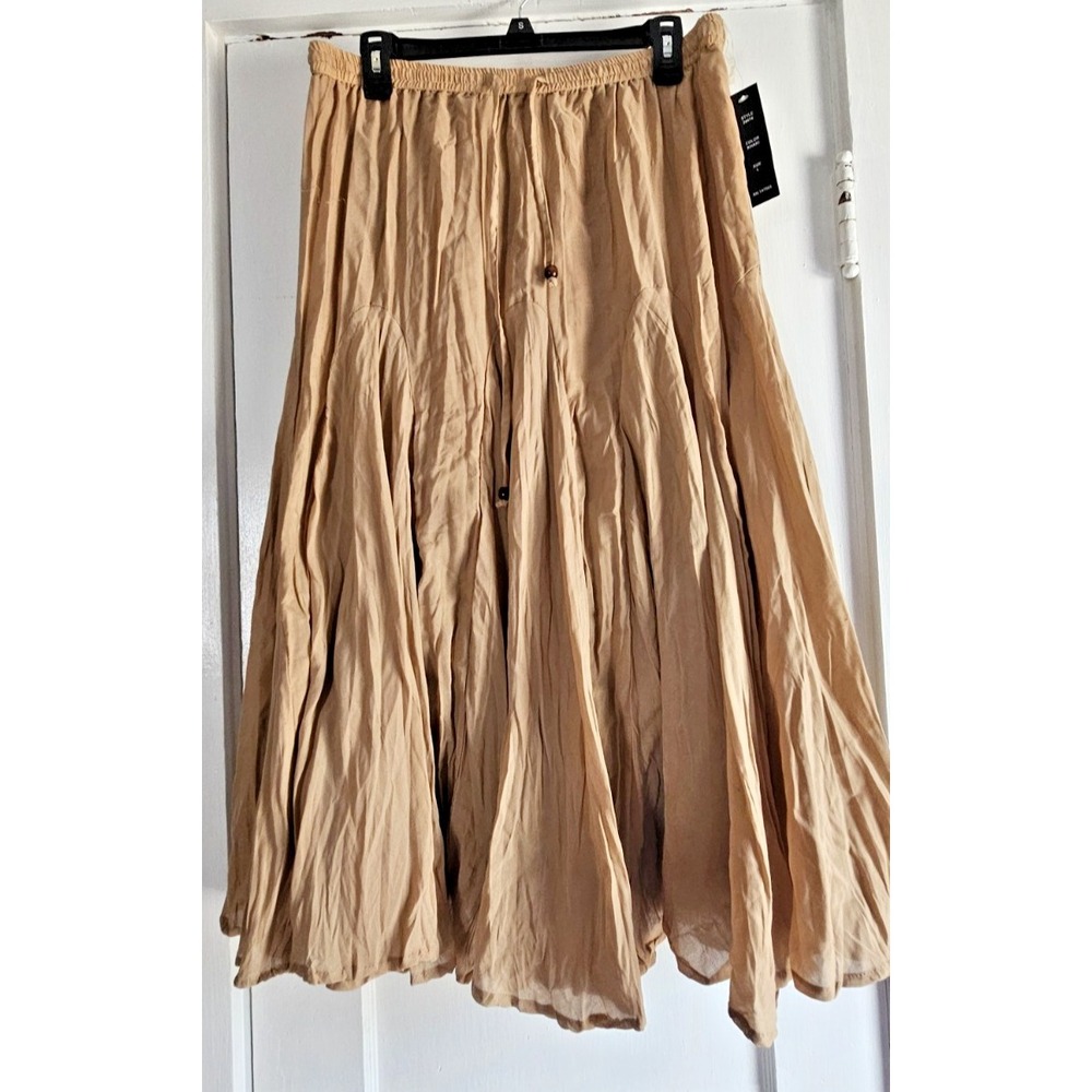 NWT Mix Nouveau woman Sz L tan beams crinkled skirt drawstring pockets